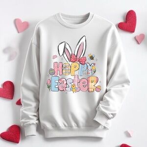 Happy Easter Sweatshirt S M L XL Cute bunny club new Spring flowers pastels